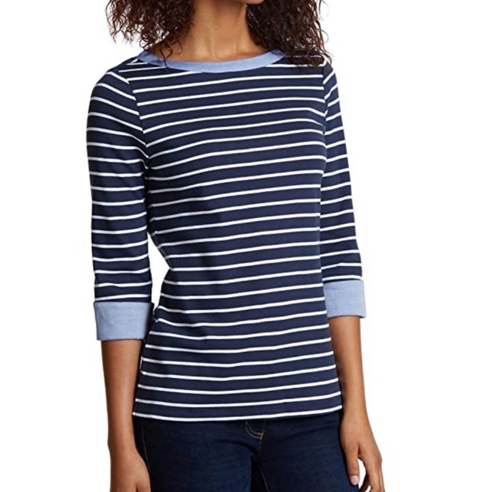 Nautica 3/4 cuff Sleeve Striped boatneck top
